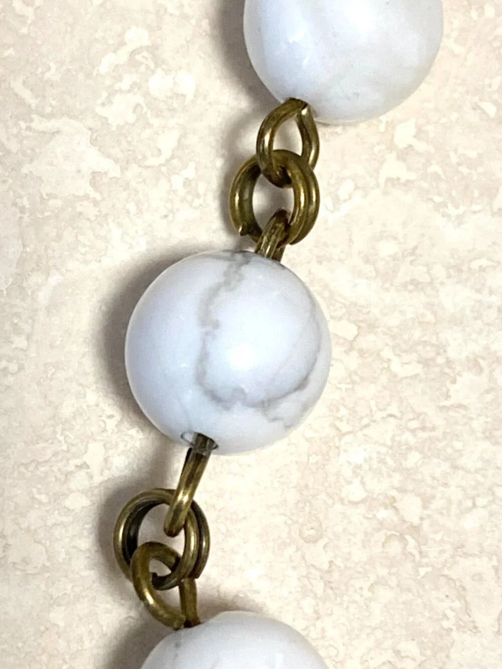 Genuine White Magnesite Short Necklace, Natural Gemstone & Bronze Round Mushroom - Picture 10 of 14